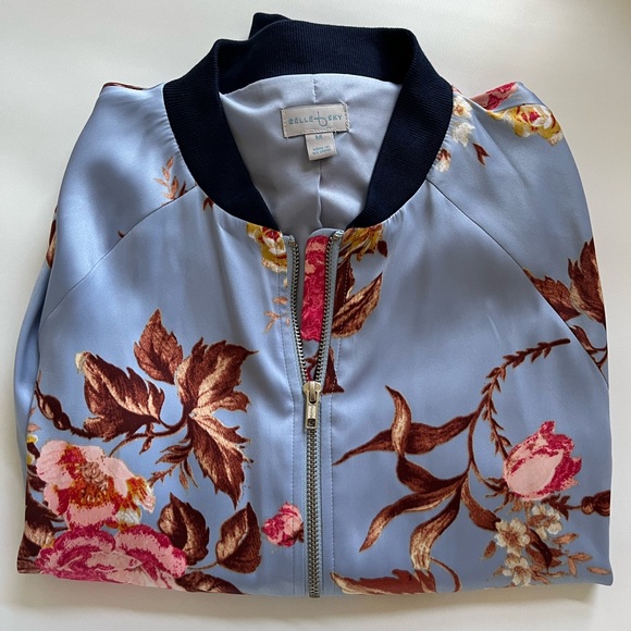 Belle & Sky Floral Vintage Satin Bomber Jacket Size Medium - Picture 5 of 8